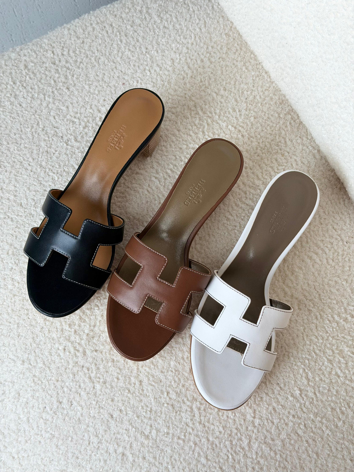 HERMES H-Strap Block-Heel Slides