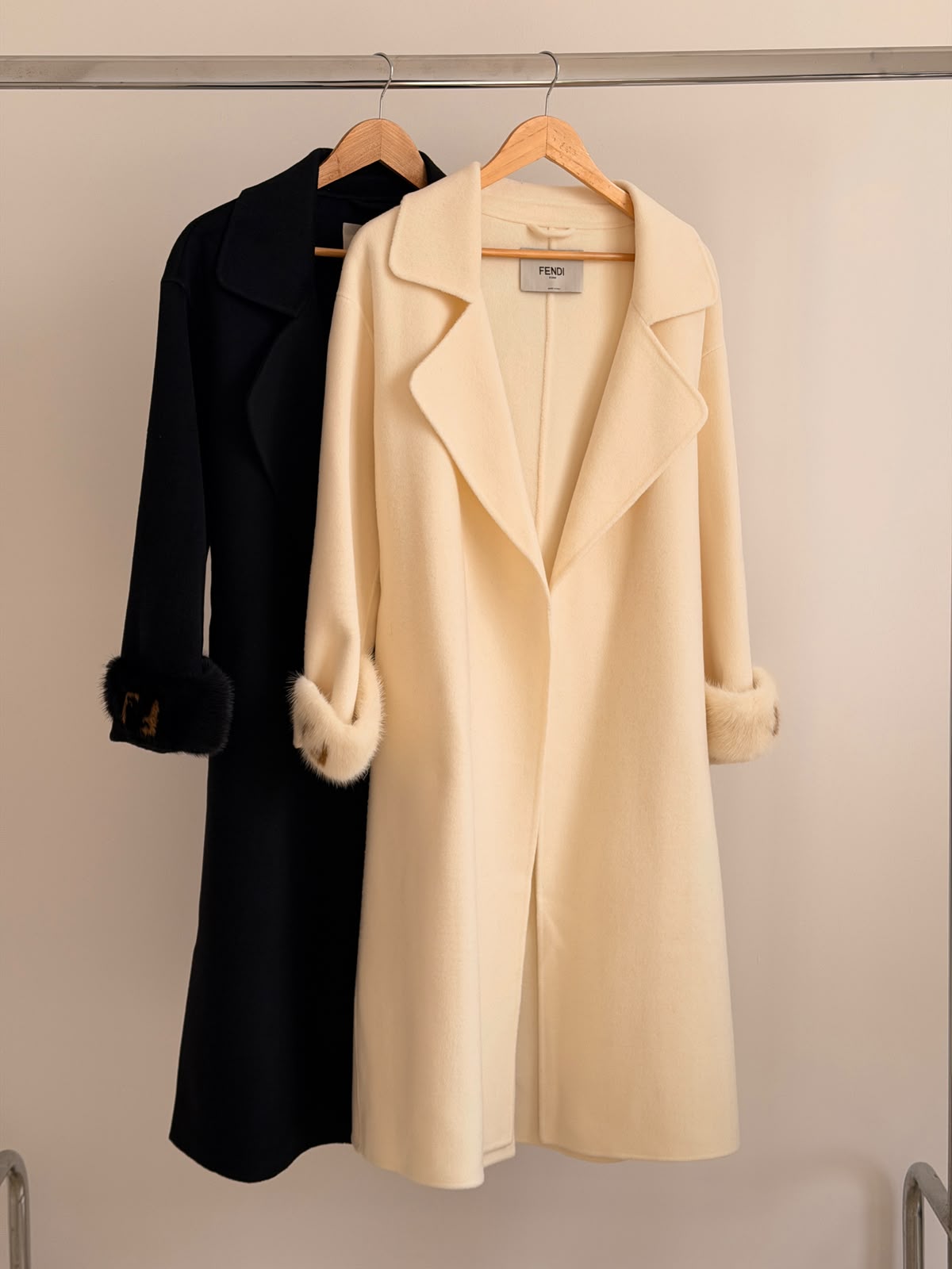 FENDI Long Coat with Plush Cuffs