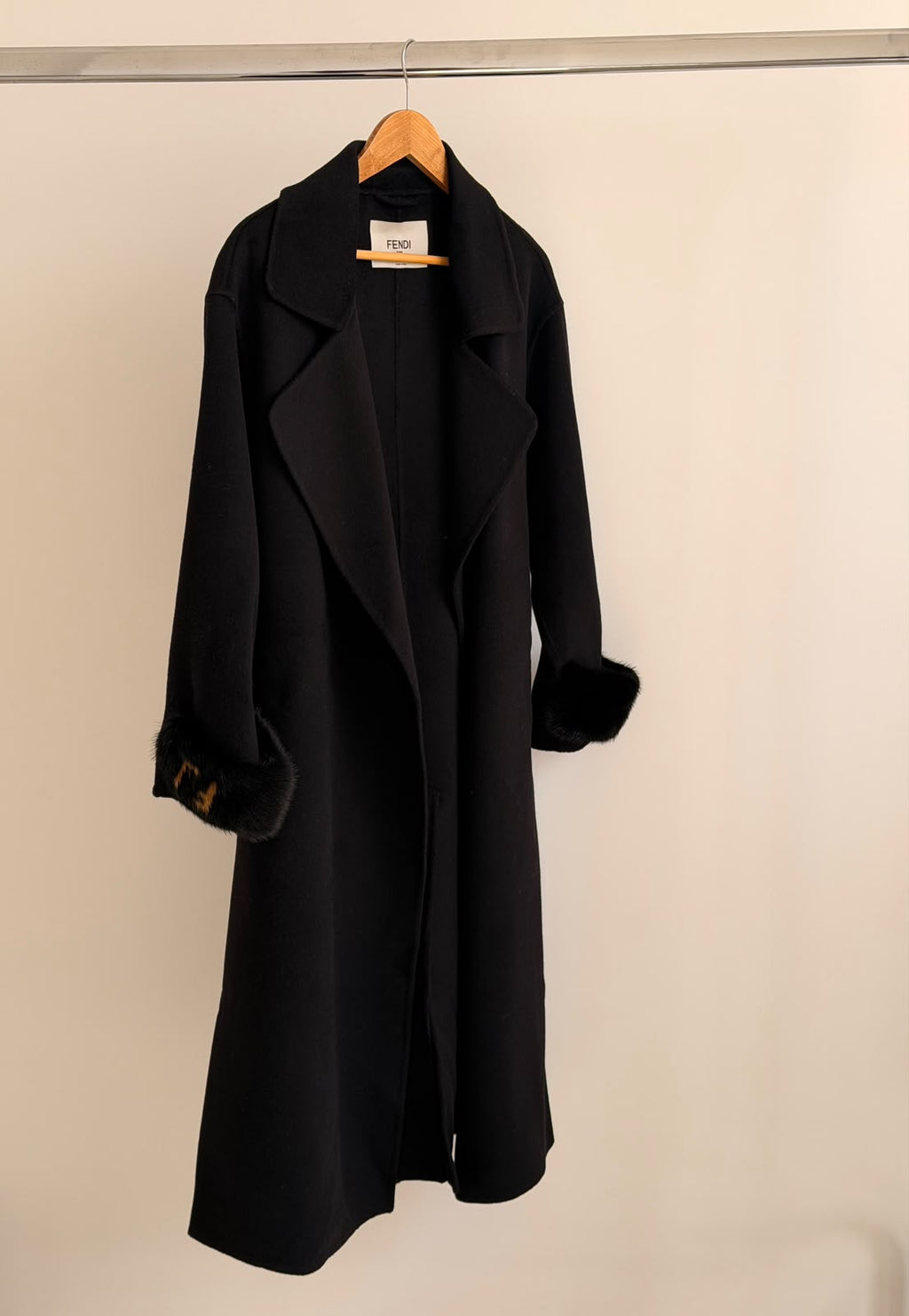 FENDI Long Coat with Plush Cuffs