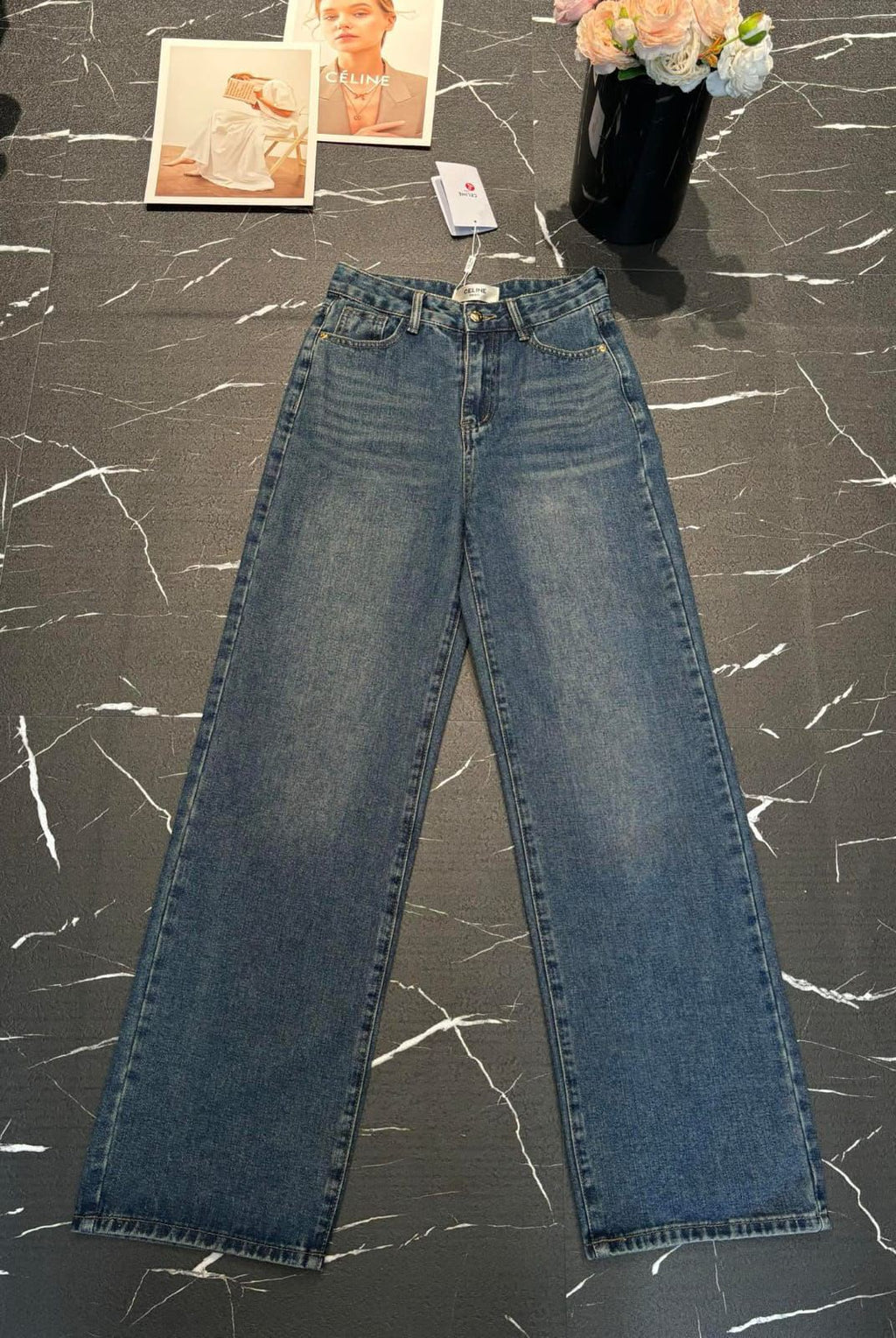 celine Triomphe-Detail Wide-Leg Jeans