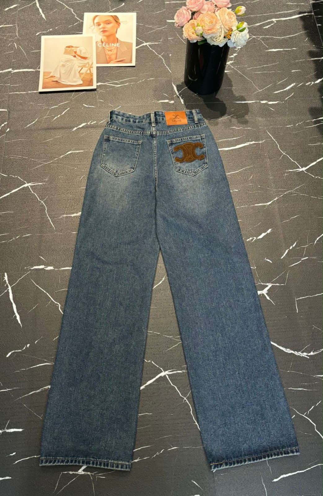celine Triomphe-Detail Wide-Leg Jeans