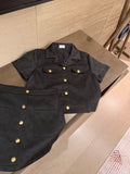 celine Gold-Tone Button Shirt and Mini Skirt Set