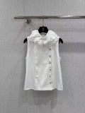 CHANEL Ruffle-Collar Sleeveless Blouse