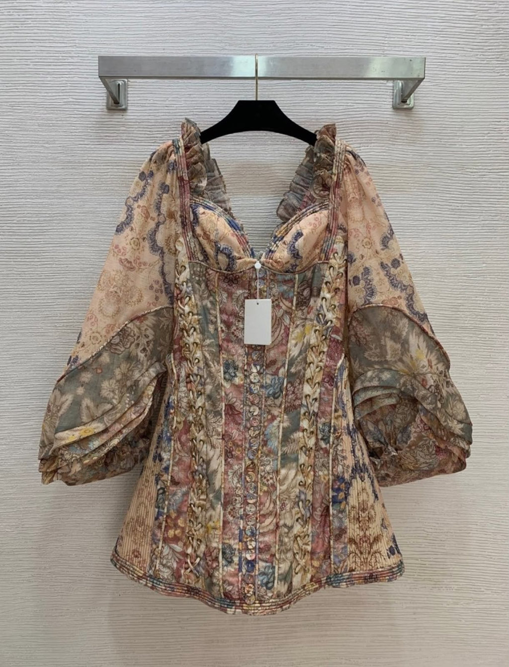 Zimmermann Printed Lace-Up Mini Dress