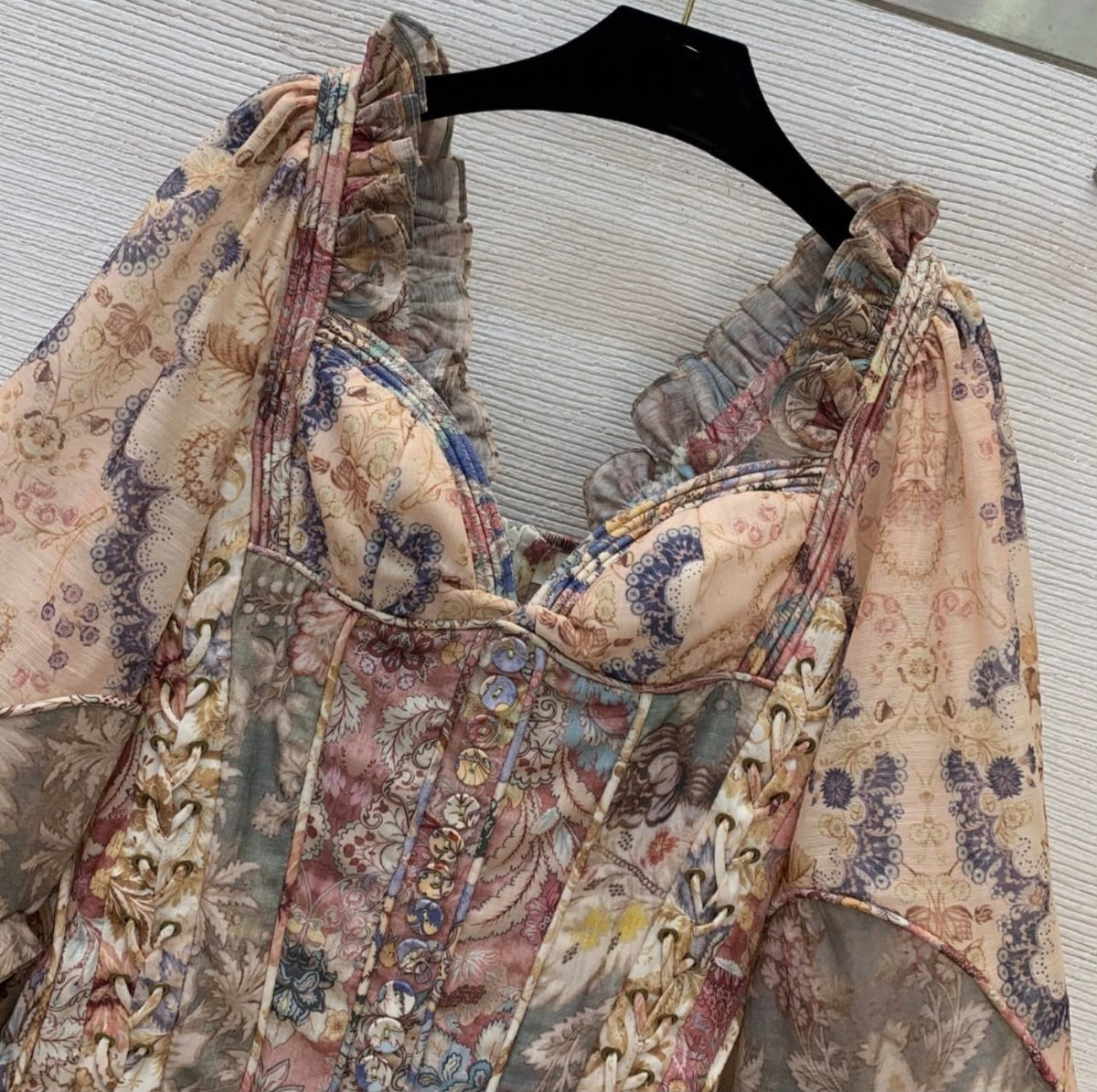 Zimmermann Printed Lace-Up Mini Dress