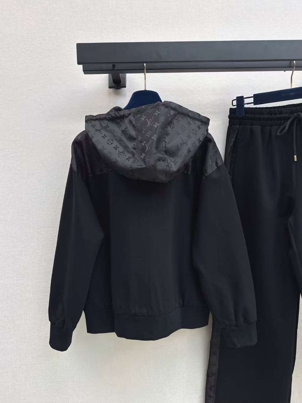 LV Monogram-Panel Zip Hoodie and Wide-Leg Trousers Set