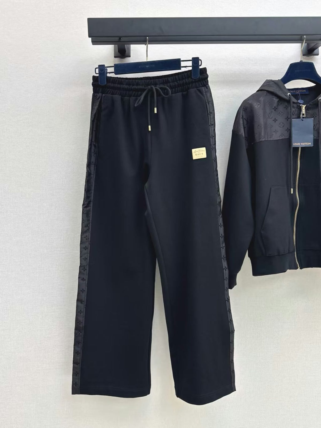 LV Monogram-Panel Zip Hoodie and Wide-Leg Trousers Set