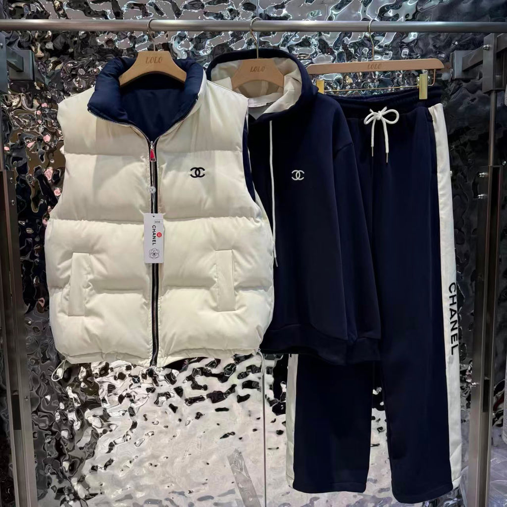 CHANEL Vest Hoodie and Trousers Three-Piece Set