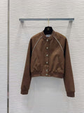CHANEL Contrast-Piping Button-Front Bomber Jacket