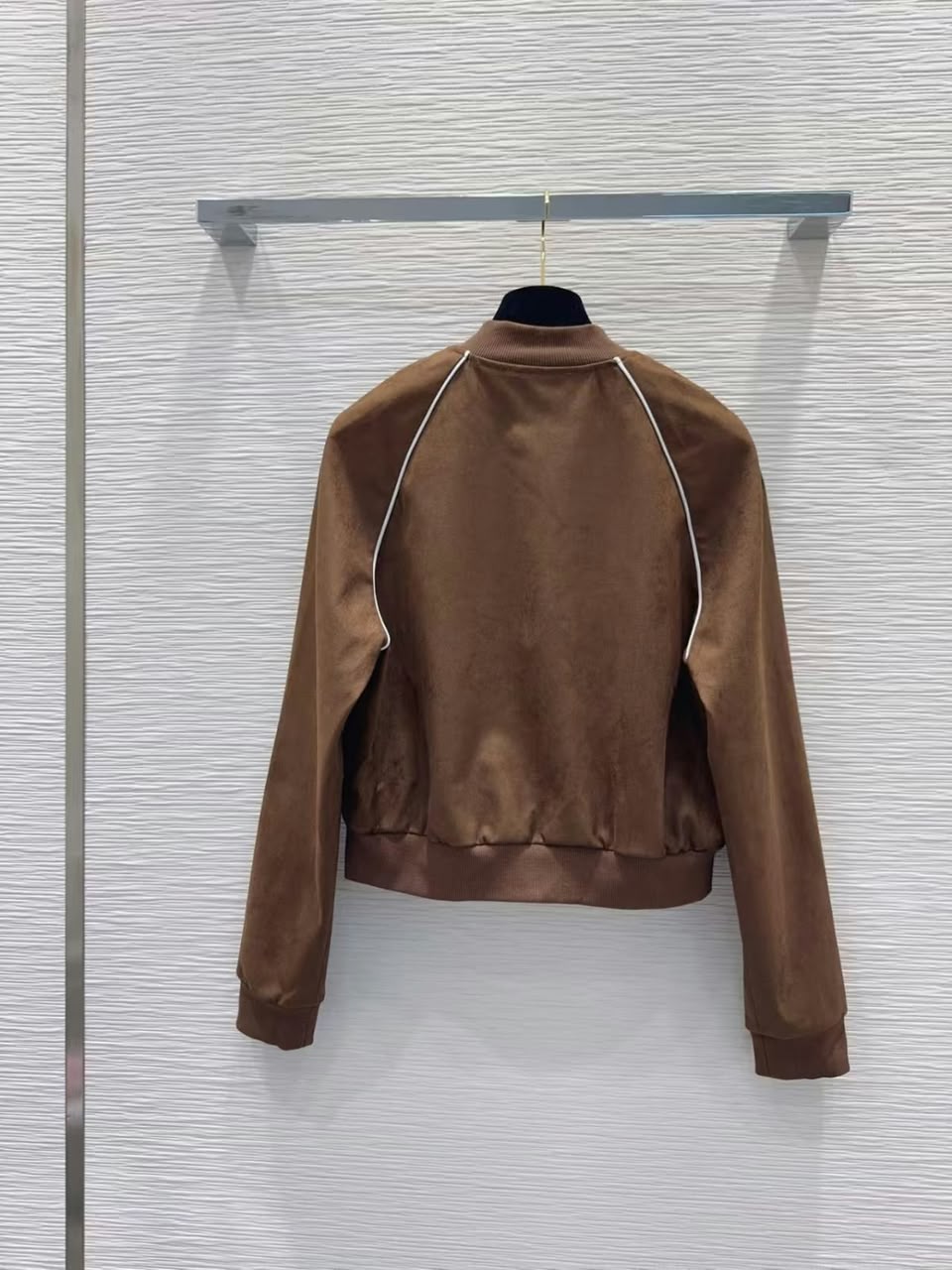 CHANEL Contrast-Piping Button-Front Bomber Jacket