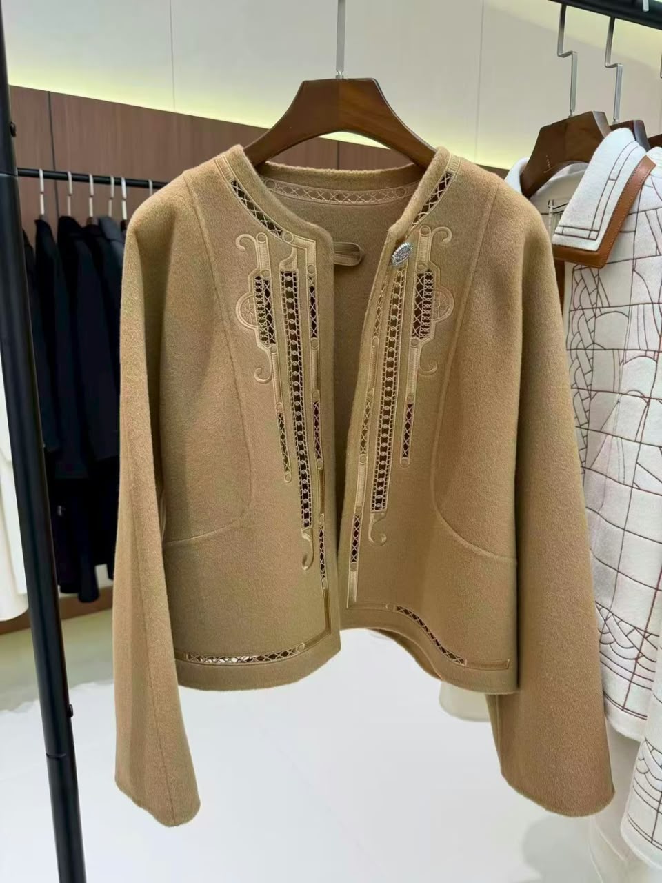 HERMES Openwork-Detail Collarless Jacket