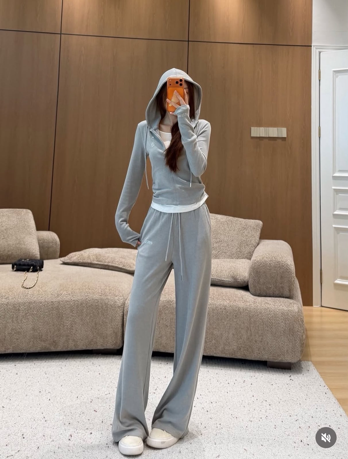 Chrome Zip Hoodie and Wide-Leg Trousers Set