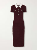 Self-Portrait Contrast-Collar Short-Sleeve Midi Dress