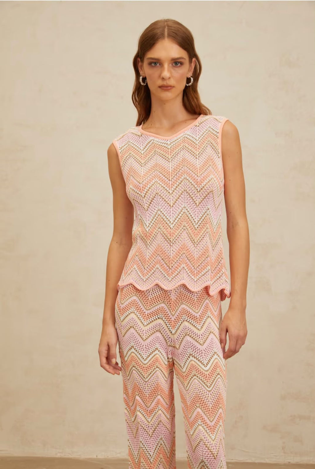 Missoni Zigzag Sleeveless Scalloped Top and Trousers Set