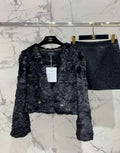 CHANEL Textured Jacket and Floral Mini Skirt Set