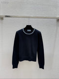 Prada Embellished-Neckline Crewneck Sweater