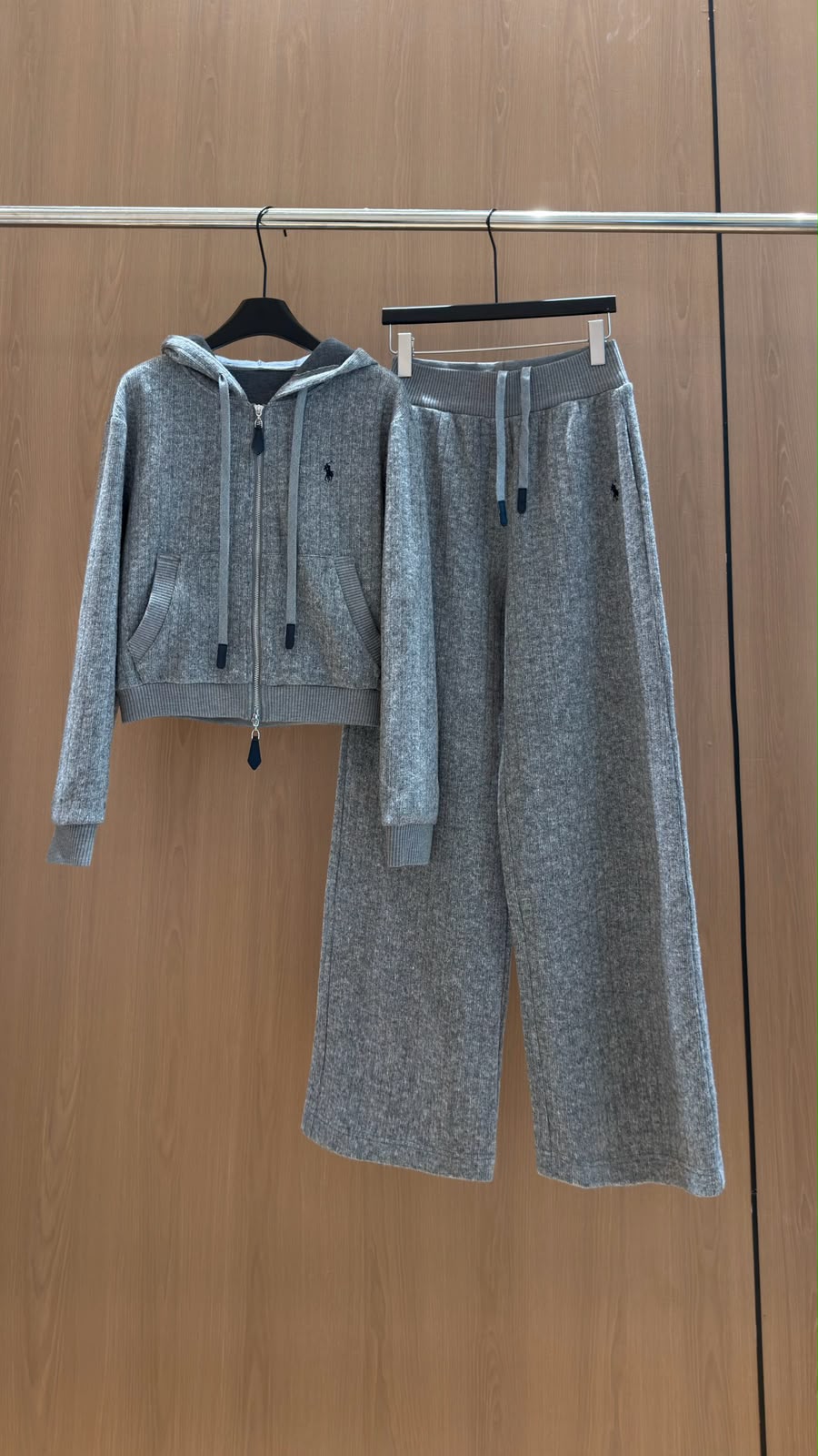 polo Zip Hoodie and Wide-Leg Trousers Set