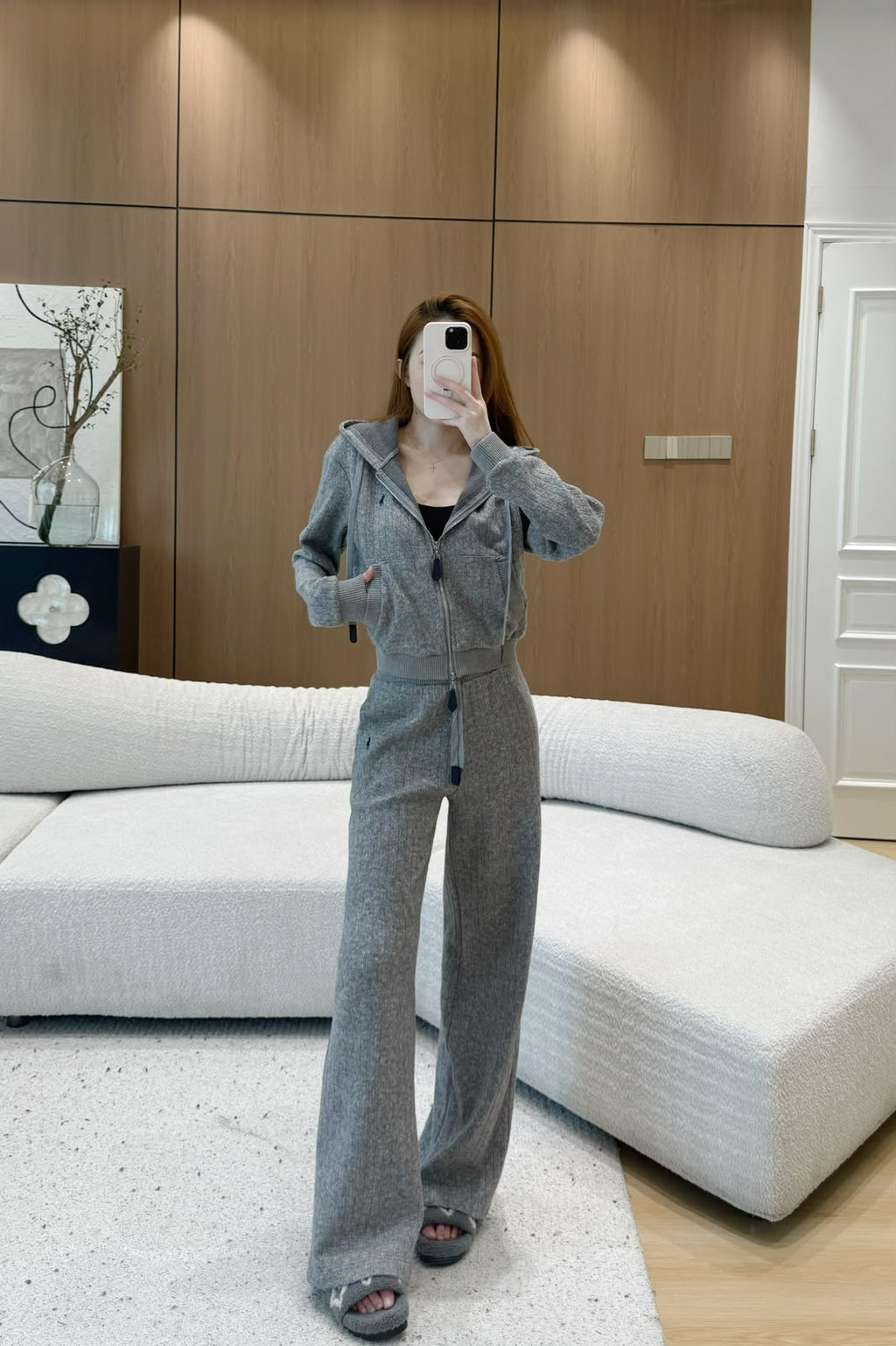 polo Zip Hoodie and Wide-Leg Trousers Set