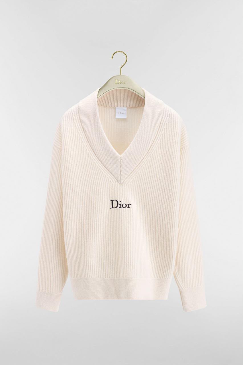 Dior Ribbed V-Neck Logo Sweater