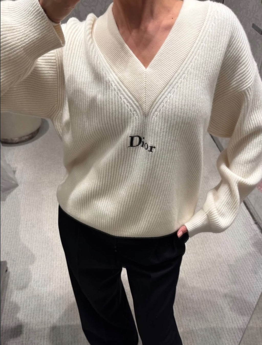 Dior Ribbed V-Neck Logo Sweater