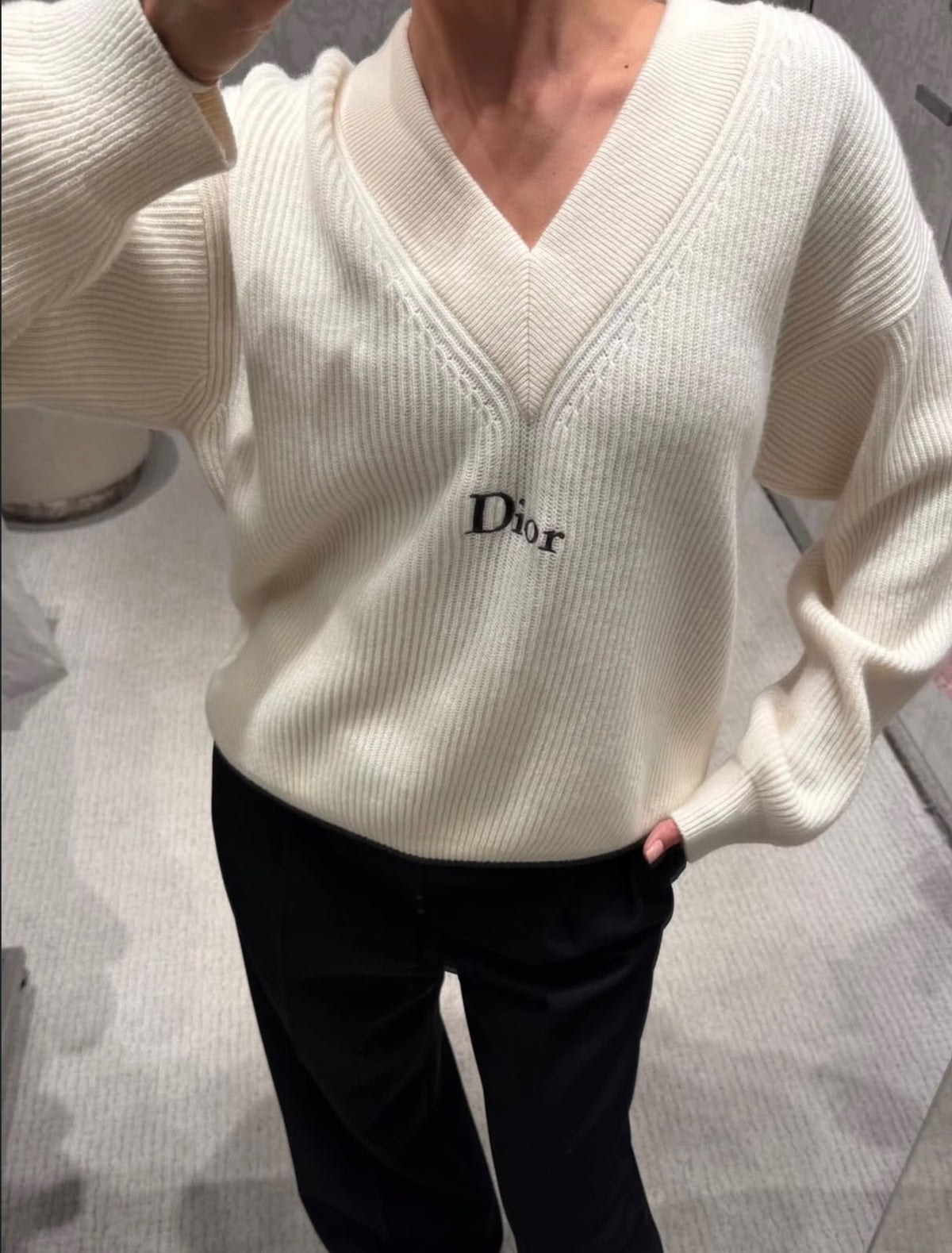 Dior Ribbed V-Neck Logo Sweater