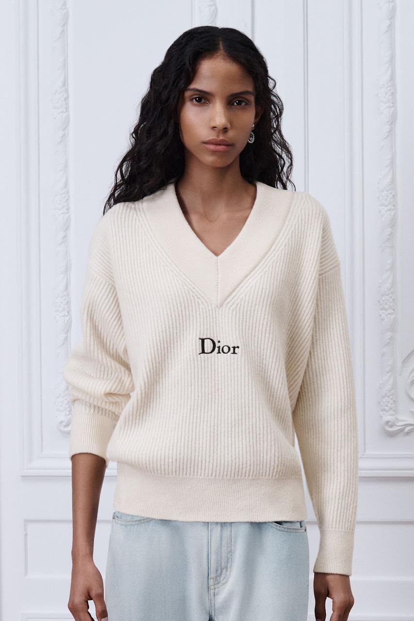 Dior Ribbed V-Neck Logo Sweater