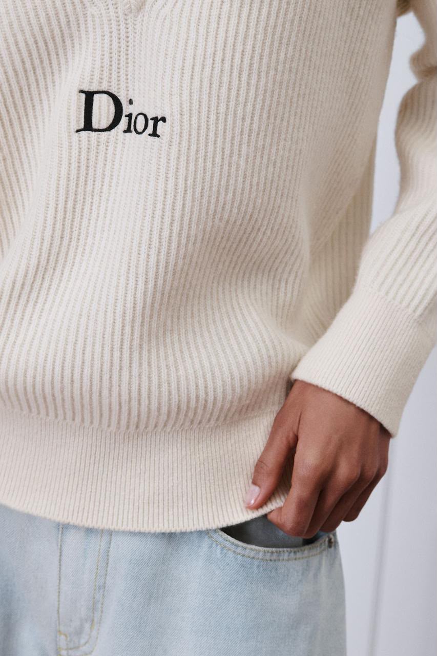 Dior Ribbed V-Neck Logo Sweater
