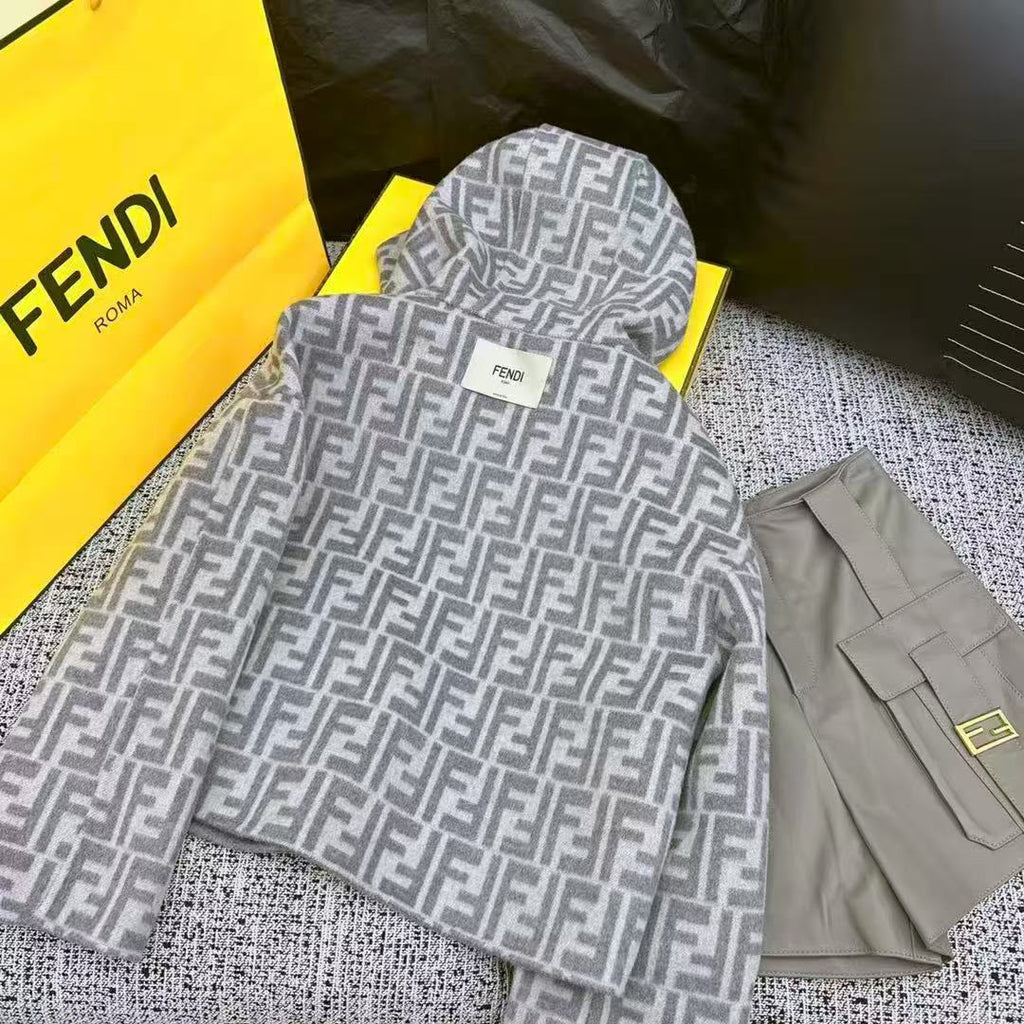 FENDI FF-Pattern Hooded Zip Jacket