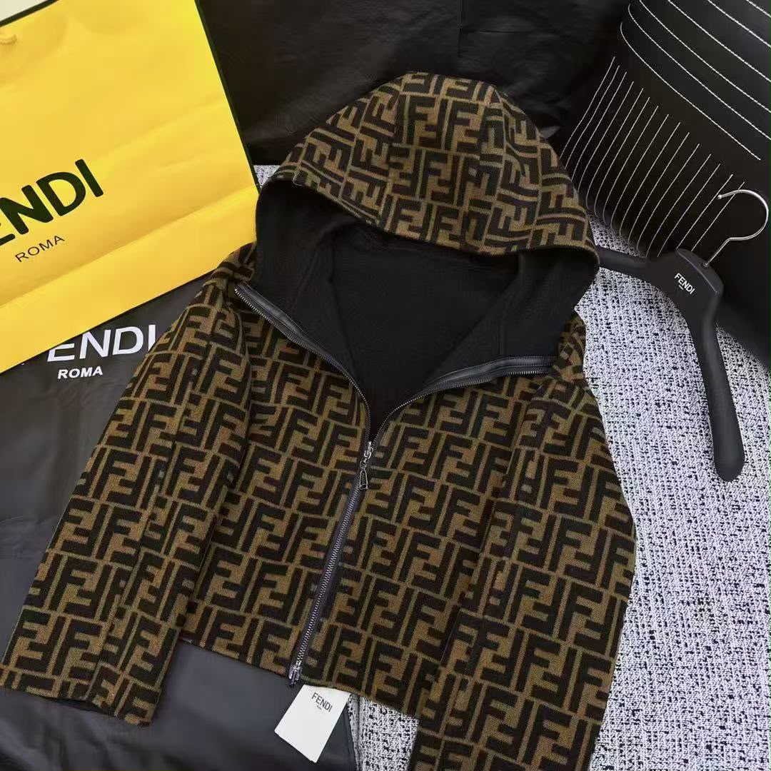 FENDI FF-Pattern Hooded Zip Jacket
