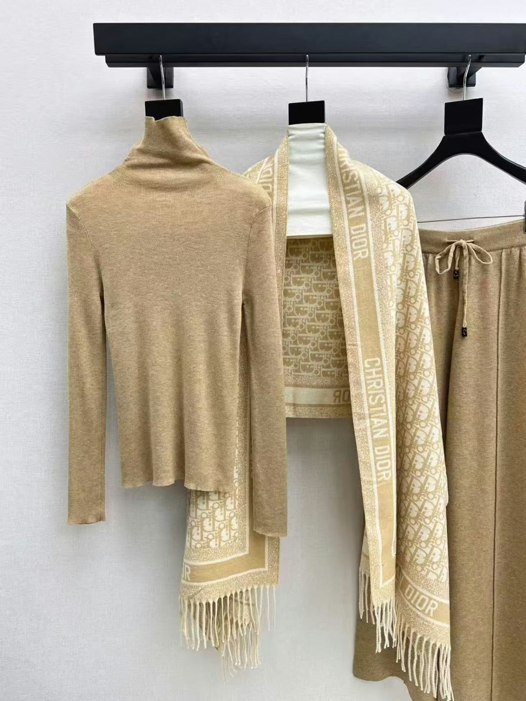 Dior Turtleneck Trousers and Monogram Shawl Set