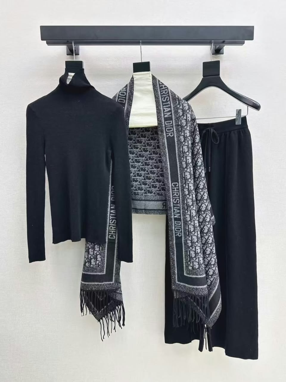 Dior Turtleneck Trousers and Monogram Shawl Set