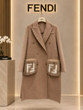 FENDI Double-Breasted Long Coat with FF Plush Pockets