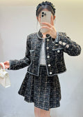 CHANEL Contrast-Trim Jacket and Flared Mini Skirt Set