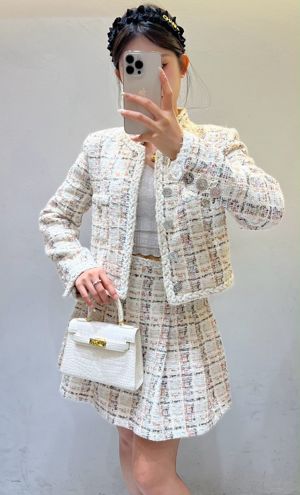 CHANEL Contrast-Trim Jacket and Flared Mini Skirt Set