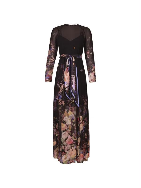 Zimmermann Floral Long-Sleeve Belted Maxi Dress