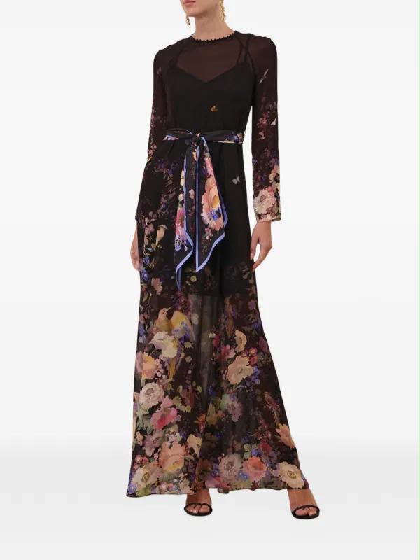 Zimmermann Floral Long-Sleeve Belted Maxi Dress