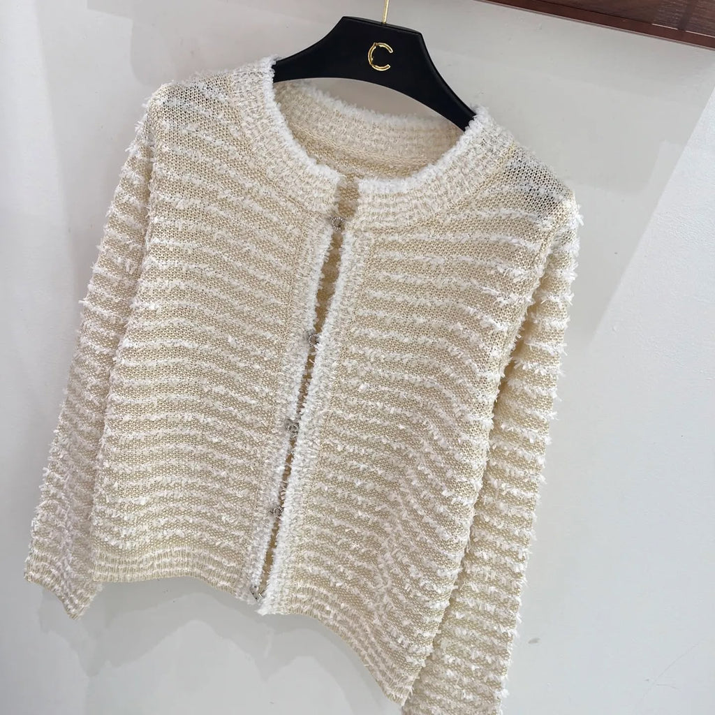 CHANEL Textured Round-Neck Cardigan