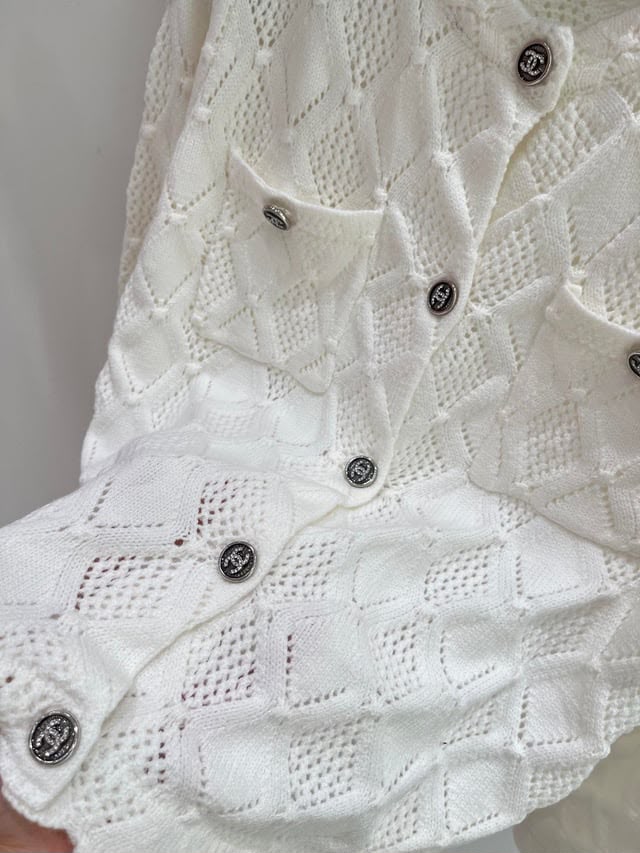 CHANEL Diamond-Openwork Pocket Cardigan