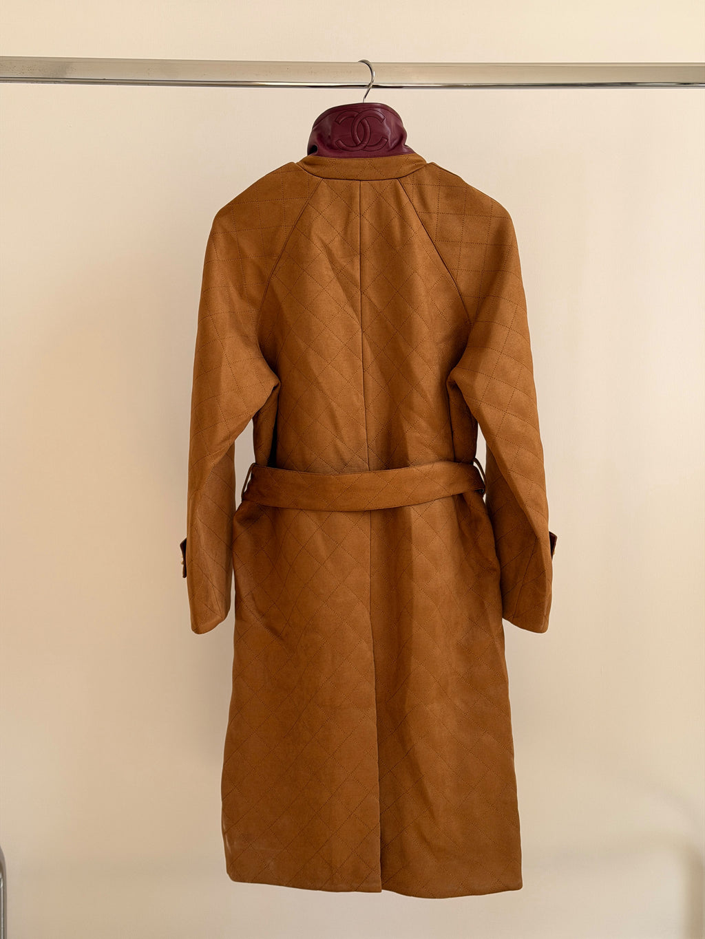 CHANEL Belted Collared Long Coat