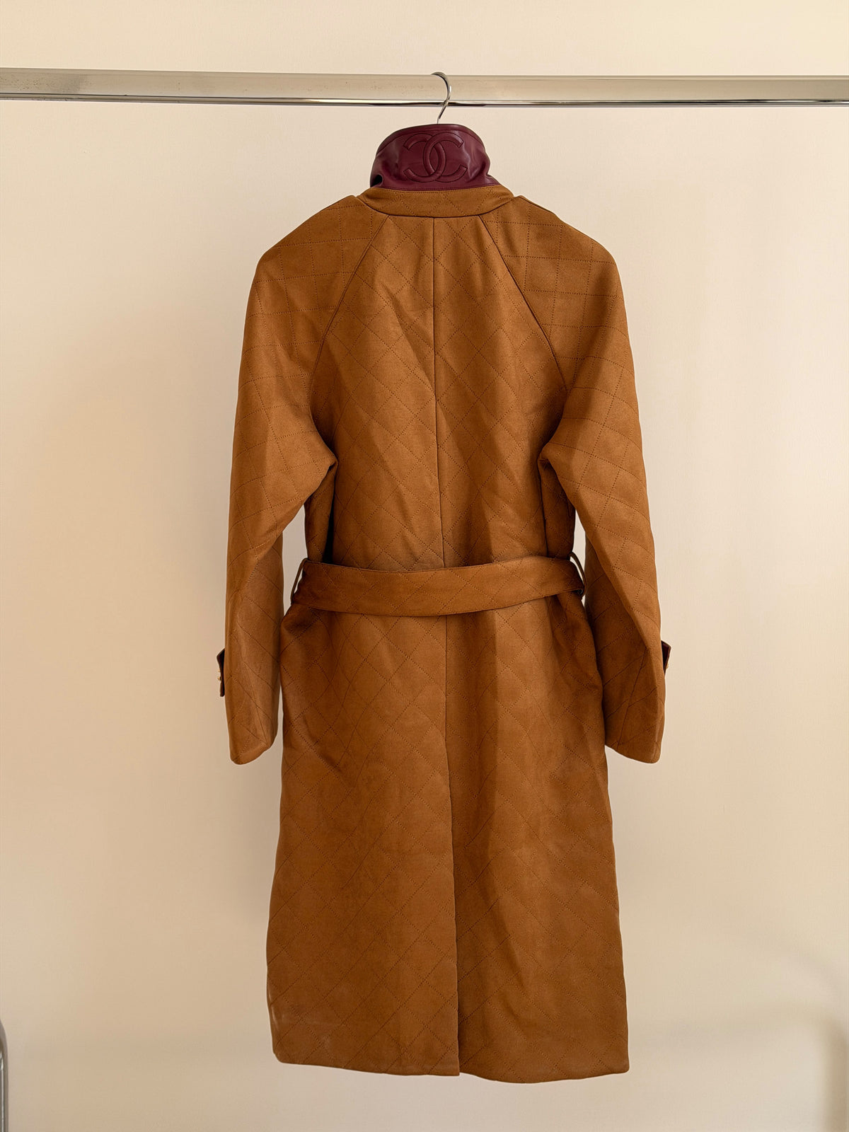 CHANEL Belted Collared Long Coat