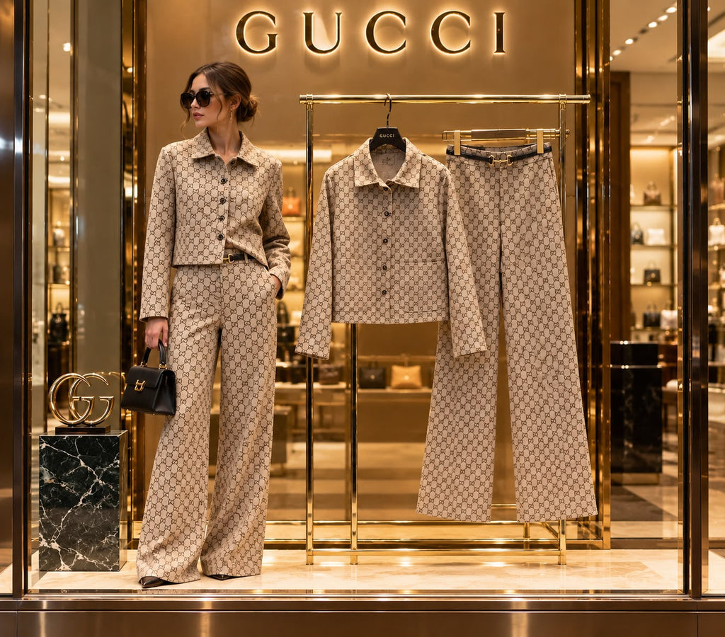 Gucci GG-Pattern Jacket and Wide-Leg Trousers Set