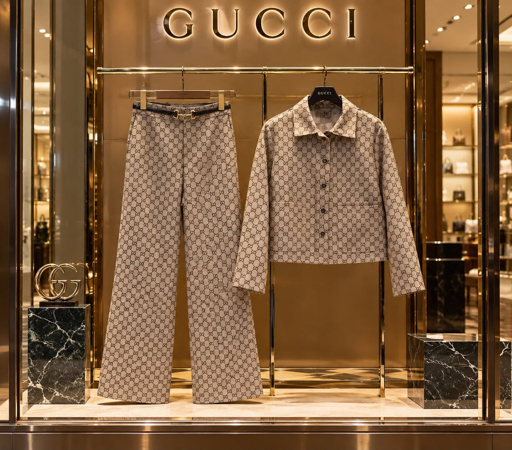 Gucci GG-Pattern Jacket and Wide-Leg Trousers Set