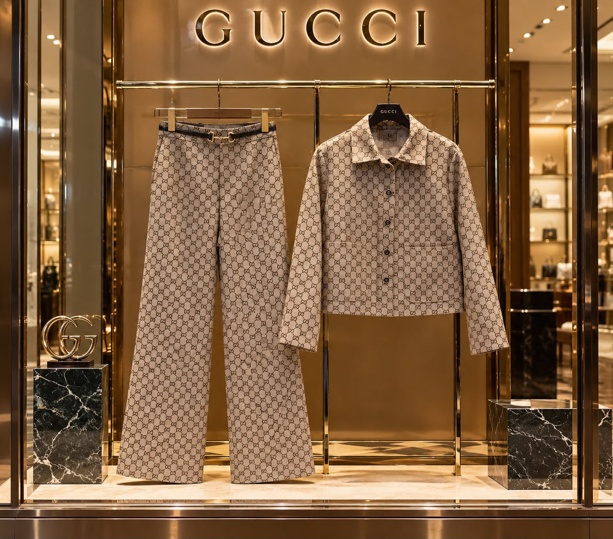 Gucci GG-Pattern Jacket and Wide-Leg Trousers Set