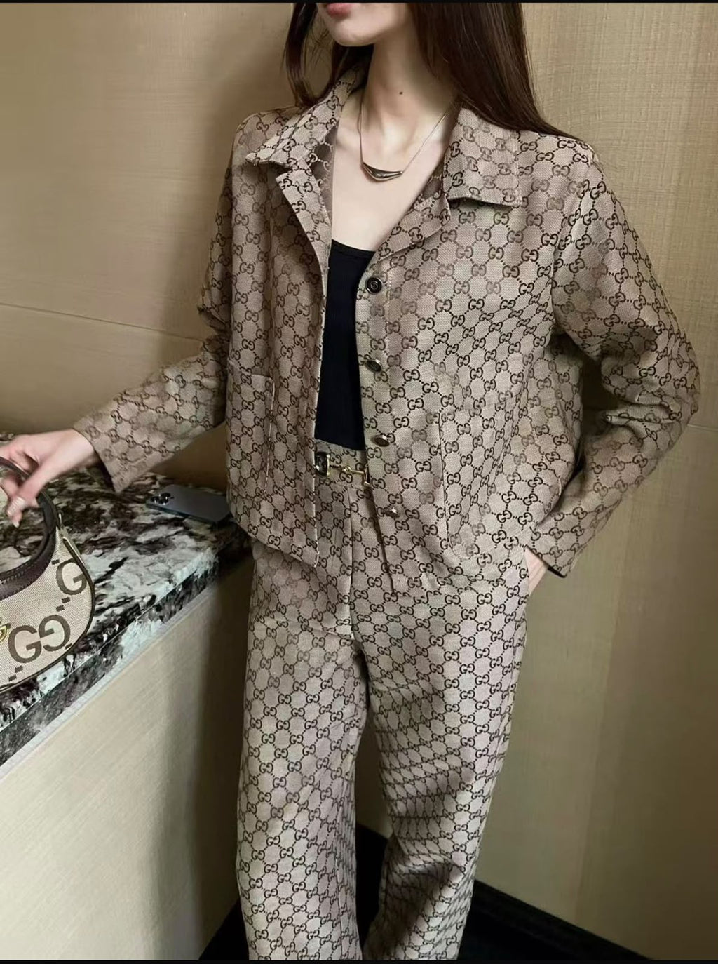 Gucci GG-Pattern Jacket and Wide-Leg Trousers Set