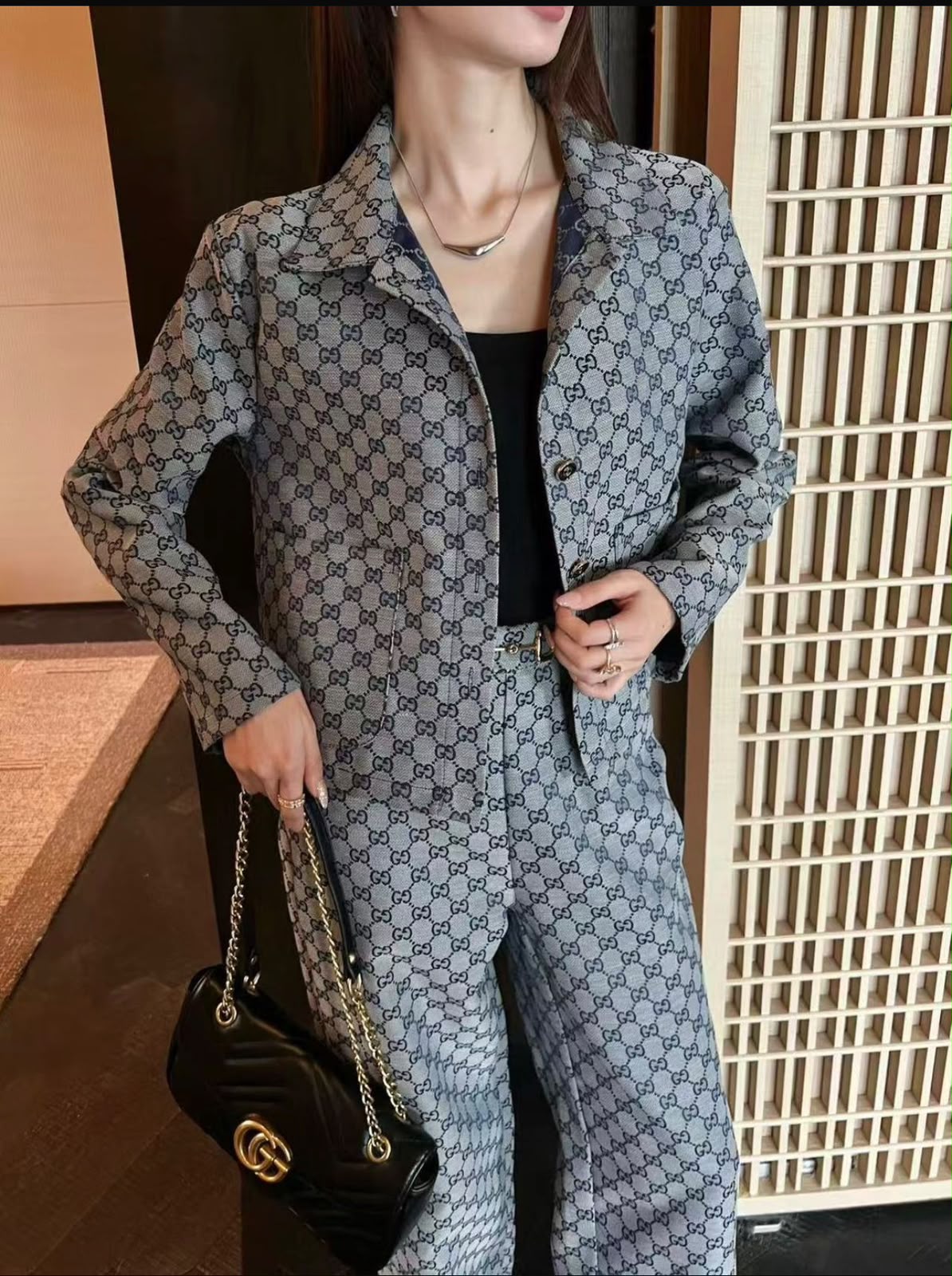 Gucci GG-Pattern Jacket and Wide-Leg Trousers Set