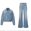 LV Motif Denim Jacket and Wide-Leg Jeans Set