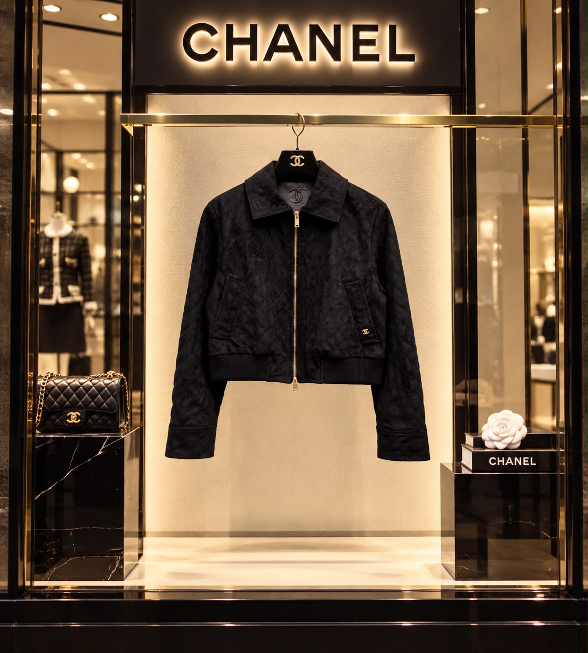 CHANEL Collared Zip-Front Cropped Jacket