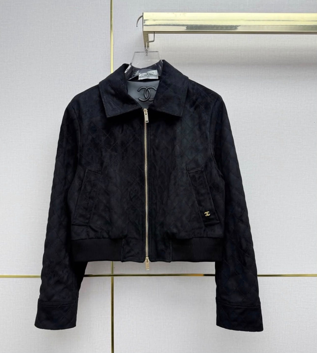 CHANEL Collared Zip-Front Cropped Jacket