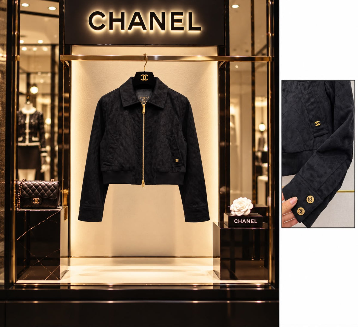 CHANEL Collared Zip-Front Cropped Jacket