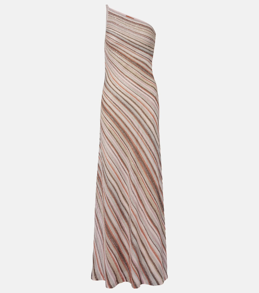 Missoni One-Shoulder Diagonal-Stripe Maxi Dress